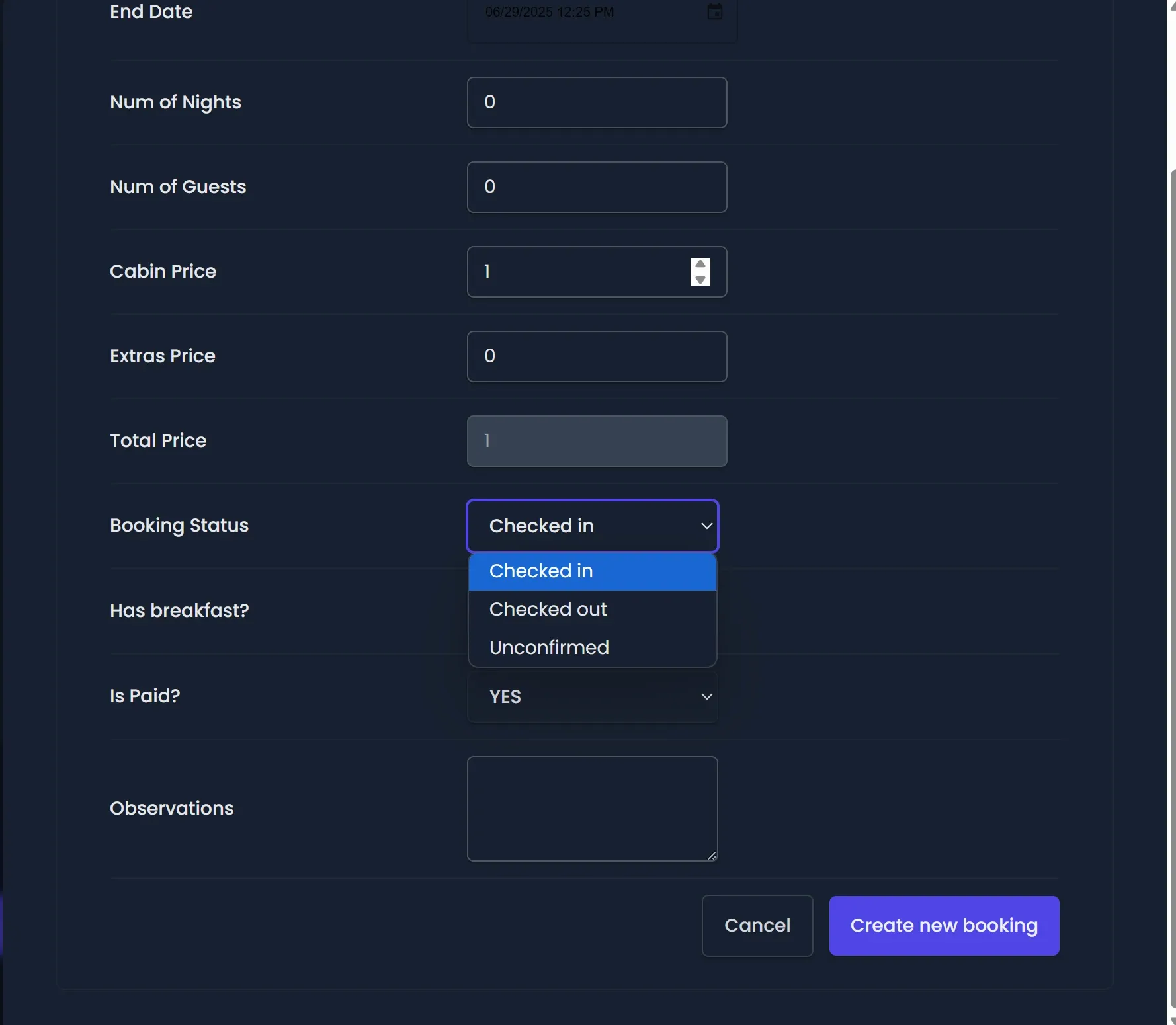 Booking Management Add